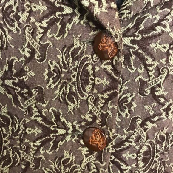 Young Essence Brown Green Embroidered Coat Small - Picture 9 of 12